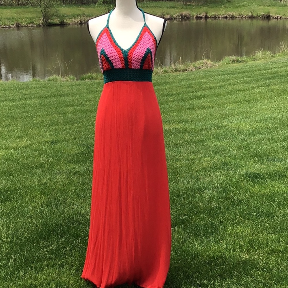 GB Crocheted Halter Top Long Dress